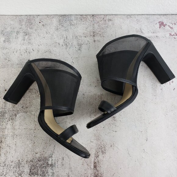 42 Gold Linx Black Leather Mesh Slide Sandals Heels size 7.5M Cocktail Evening - Picture 3 of 16